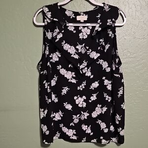 LOFT Black Floral Sleeveless Blouse